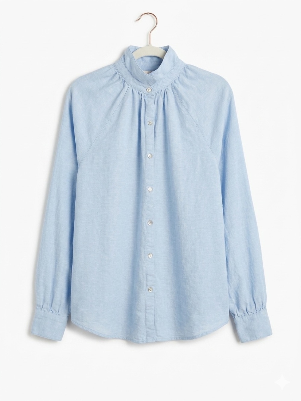 Coastal Grandma Laura Ashley  Lagenlook Blouse Blue Linen Blend Cottagecore